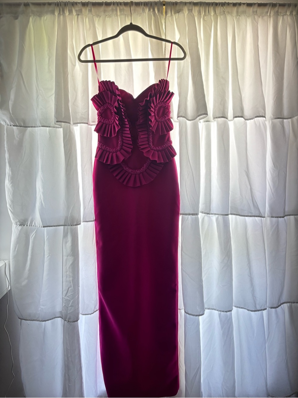 Fashion Nova Magenta Ruffled Maxi Dress